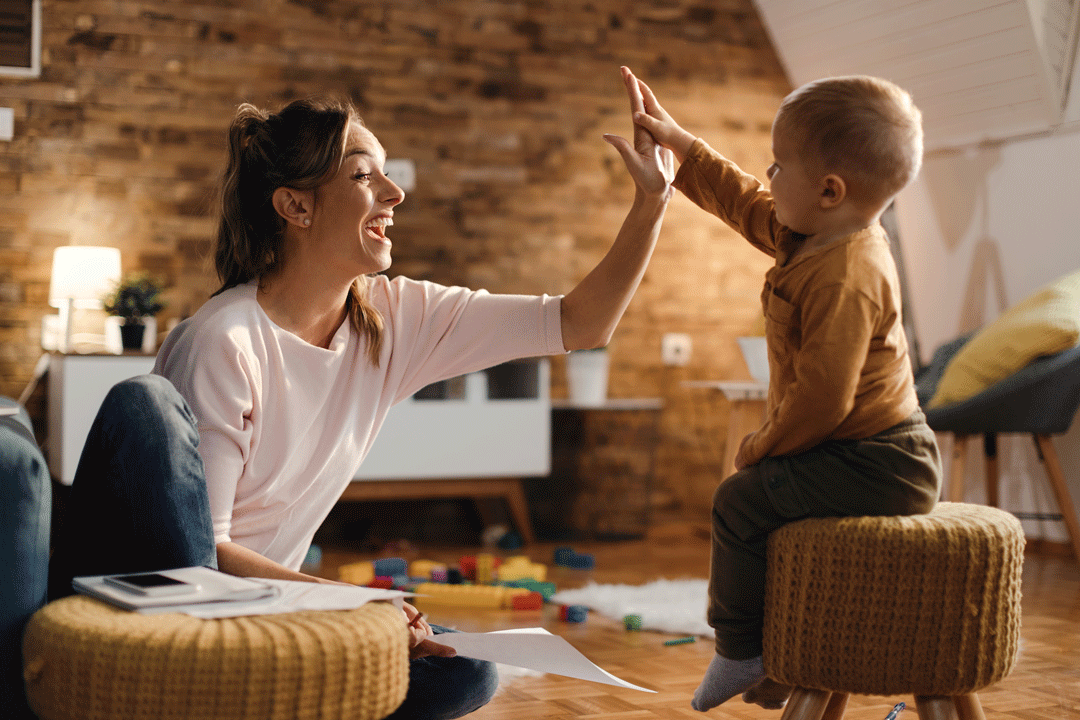 Mother and toddler high five Couple feeling lonely